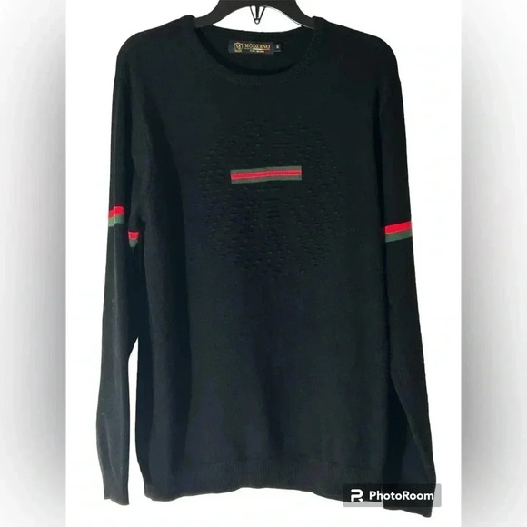 Moderno Premium Wear Italy Design Soft Black Men’s Sweater Heavy Knit Crew Neck - Picture 2 of 6